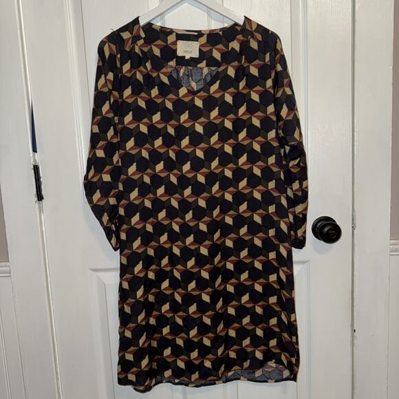 DIEGA Women’s Geometrical Print Morroco Dress Long Sleeve Size M Brown - Picture 1 of 5